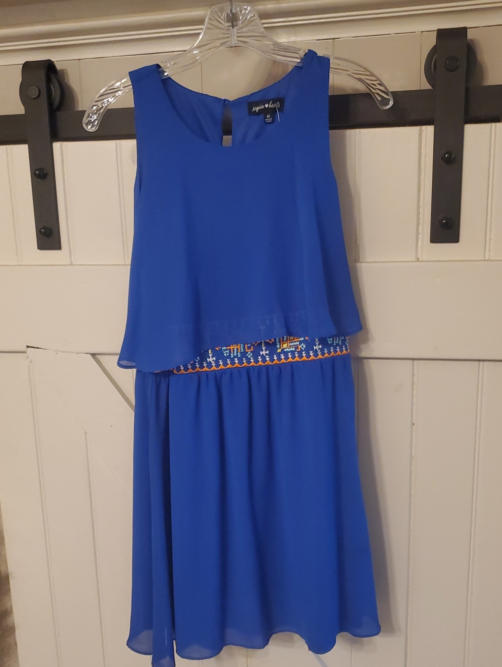 Royal Blue Sleeveless Mini Dress with Embroidered Waist